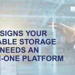 TOP 5 SIGNS YOUR PORTABLE STORAGE TEAM NEEDS AN ALL-IN-ONE PLATFORM - man holding ipad with CRM and logistics icons, warehouse in background