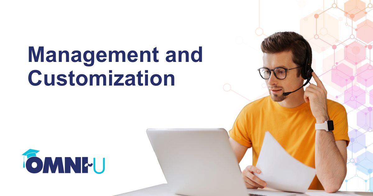 management and customization - Omni~U, Omni~View Man in yellow shirt with headset, working on a laptop