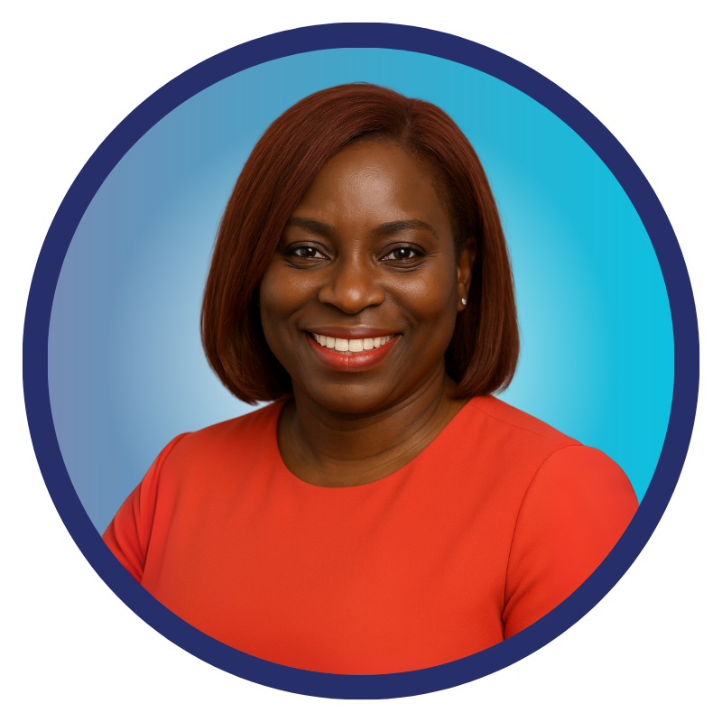 onome hunt in red _ customer success specialist _ Omni~View _ Headshot _ blue color