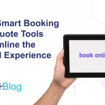 How Smart Booking and Quote Tools Streamline the Rental Experience Omni~Blog Omni~View Person holding iPad with the words "Book Online" on the screen