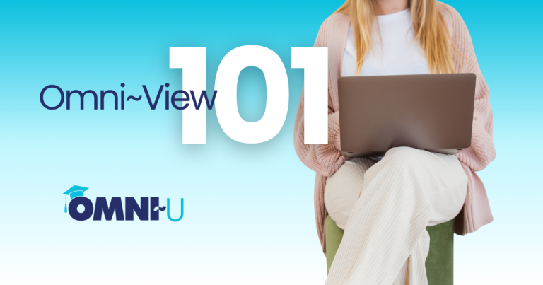 omni~view 101 Omni~U Woman at laptop