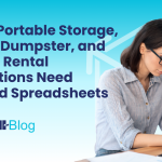 What Portable Storage, Toilet, Dumpster, and Trailer Rental Operations Need Beyond Spreadsheets Omni Blog Omni View Woman in glasses on laptop
