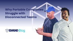 Why Portable Companies Struggle with Disconnected Teams​ Omni View OmniBlog Man in blue t shirt on phone, man in white button down with headset